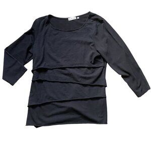 HabitaT L 3/4-Sleeve Layered Tee Top Black Stretch Cotton 163B